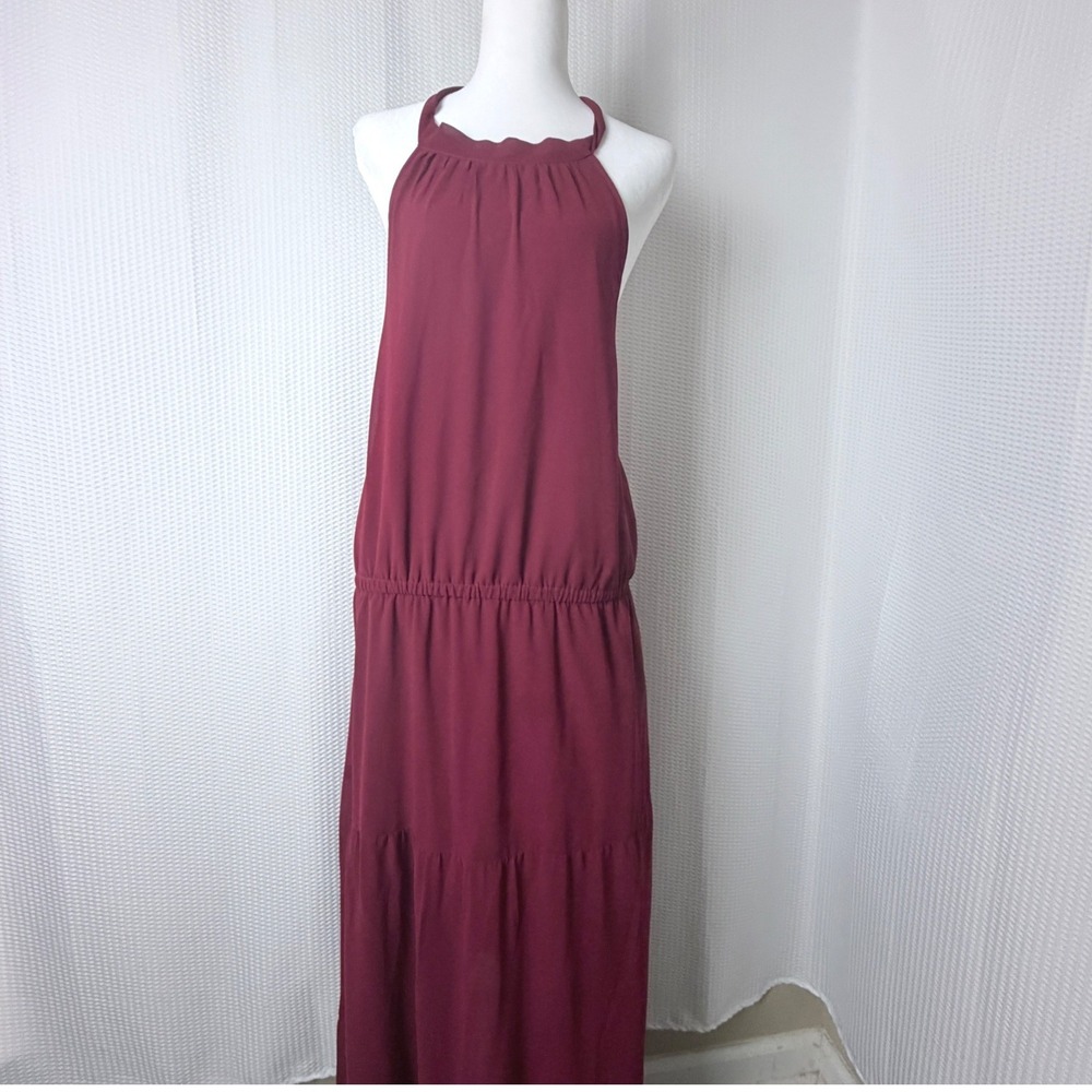 PRETTYGARDEN Maxi Dress Women 2XL Burgundy Halter Backless Tiered Flowy Boho